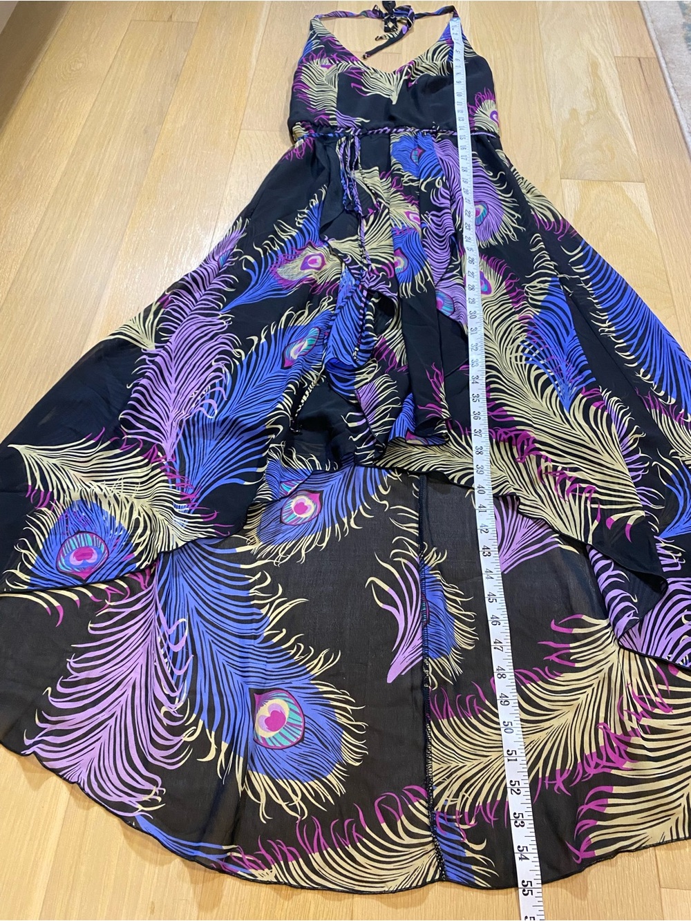 Boston Proper Peacock Halter Maxi Dress High Low Flowy Chiffon V Neck Size 8 - Picture 14 of 16